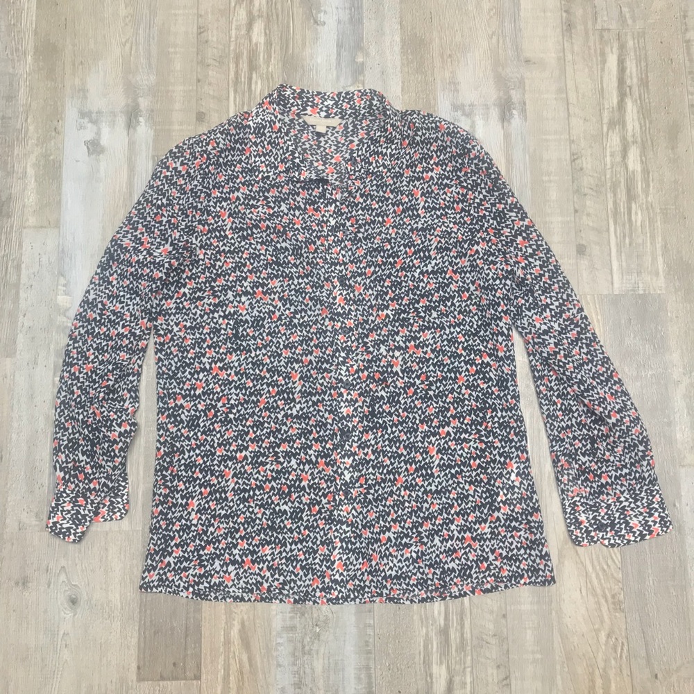 Petite Small Button Down Shirt with Heart Pattern